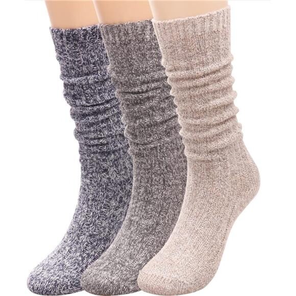 TINTAO 3 Pairs Women Winter Wool Cable Knit Crew Knee High Boot Socks - Picture 1 of 7